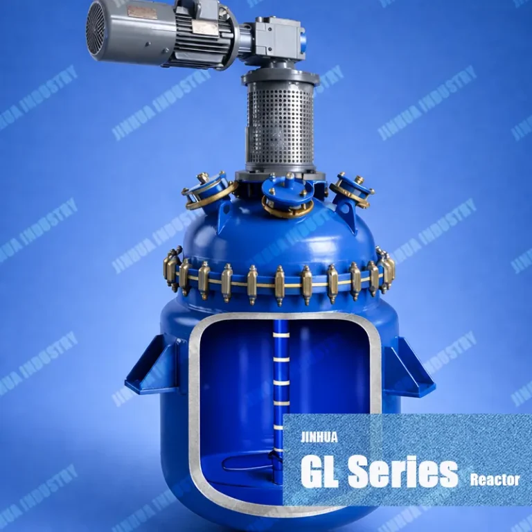 Jinhua Industry GL series glass lined chemical reactor vessel with cutaway view showing glass lined agitator