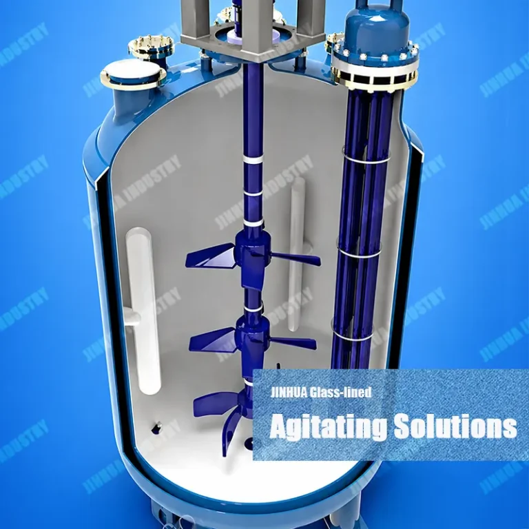 Jinhua customized glass lined agitating solutions featuring multistage pitched blade turbine, bottom anchor impeller, and internal baffles