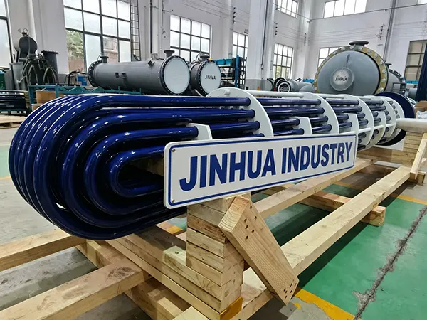 Factory assembly of a large blue glass-lined heat exchanger tube bundle for chemical plant